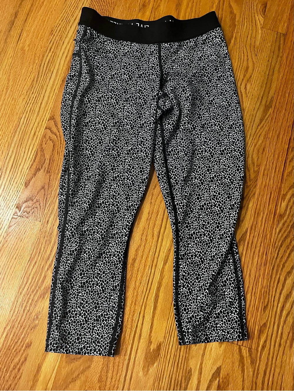 Nike Black and White Dri-FIT Training Leggings with Slogan Waistband